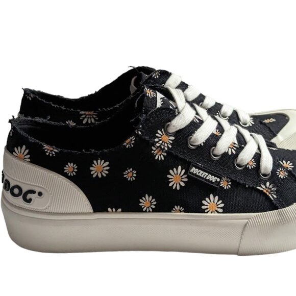 Rocket Dog Cheery Daisy Print Black Low Top Comfort Insole Sneaker Size 8.5 New - Picture 4 of 8